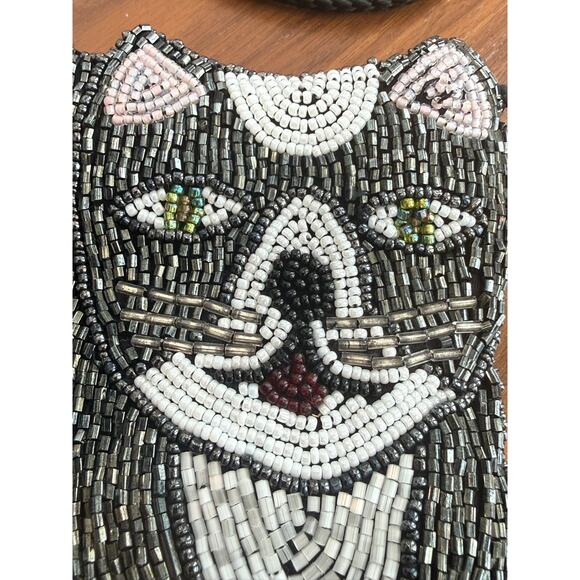 Vintage Glass Seed Beaded Black White Cat 2 sided Fully Beaded Crossbody Purse main image 16